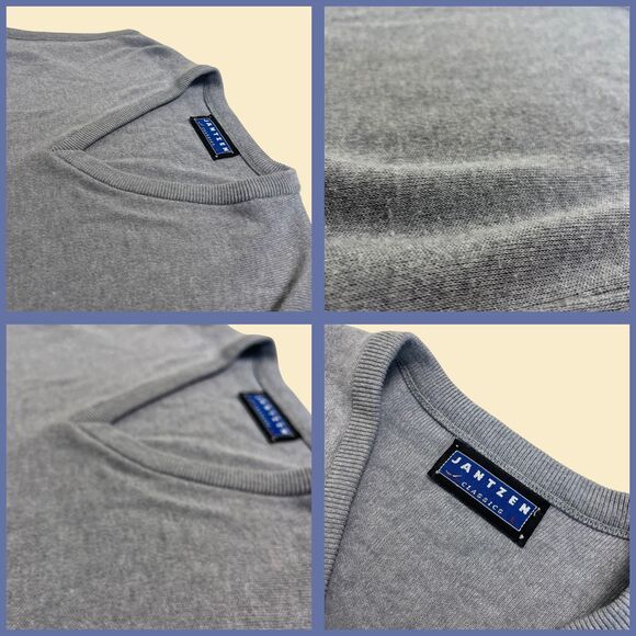 Vintage 80s/90s Jantzen vest, size L grey 1980s v-neck knit sleeveless pullover - Picture 3 of 8